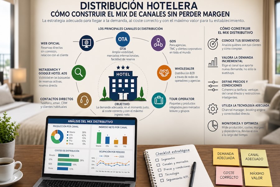 distribución hotelera mix canales márgen
